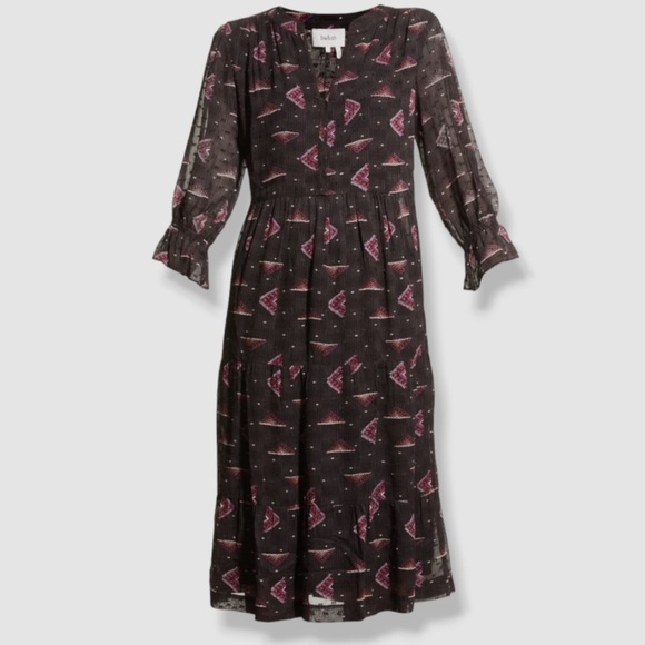 Ba&sh Black Calliope Printed Tiered Midi Dress Size XS - Picture 2 of 7